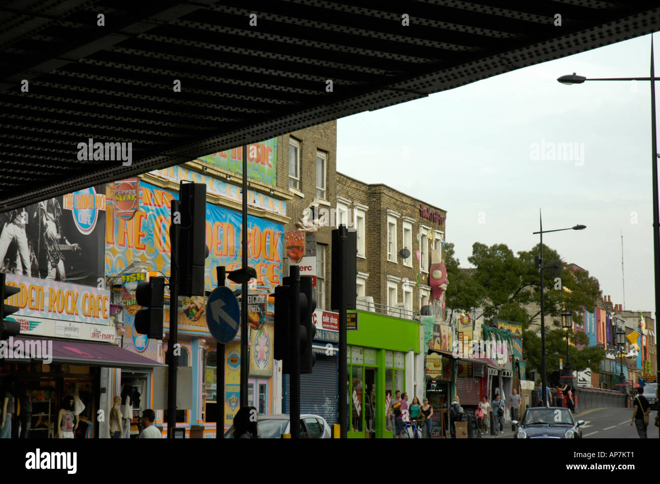 Chalk Farm Road viewed from under railway bridge Camden Town London UK