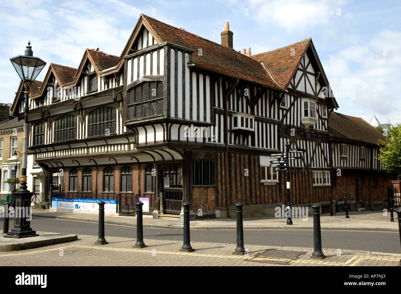 The distinctive timbered Tudor House Museum, Southampton (Side View) Stock Photo