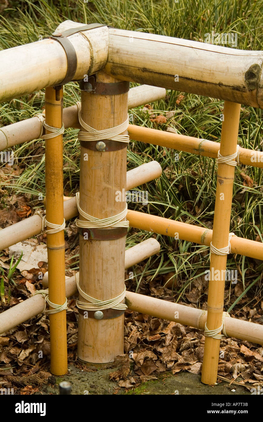 Detail of bamboo fence in Japanese garden in The Royal Botanical Gardens in Hobart, Tasmania Stock Photo