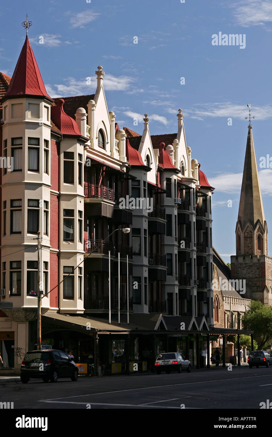 upright buildings, Ruthven Mansions, Pulteney Street, Adelaide, South Australia, Australia Stock