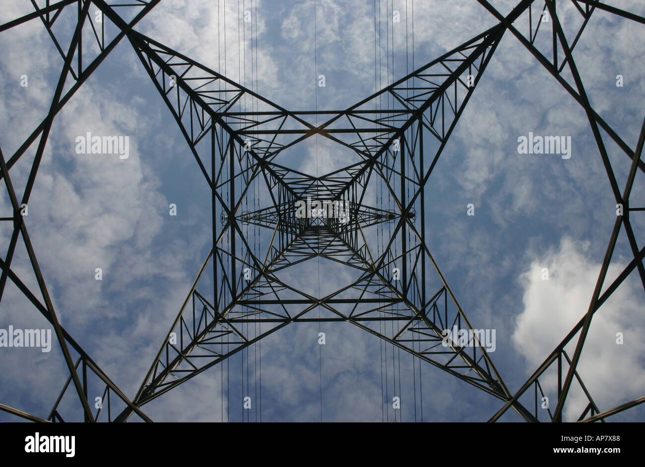 Pylon View Unusual view of a pylon showing its symmetry Stock Photo - Alamy