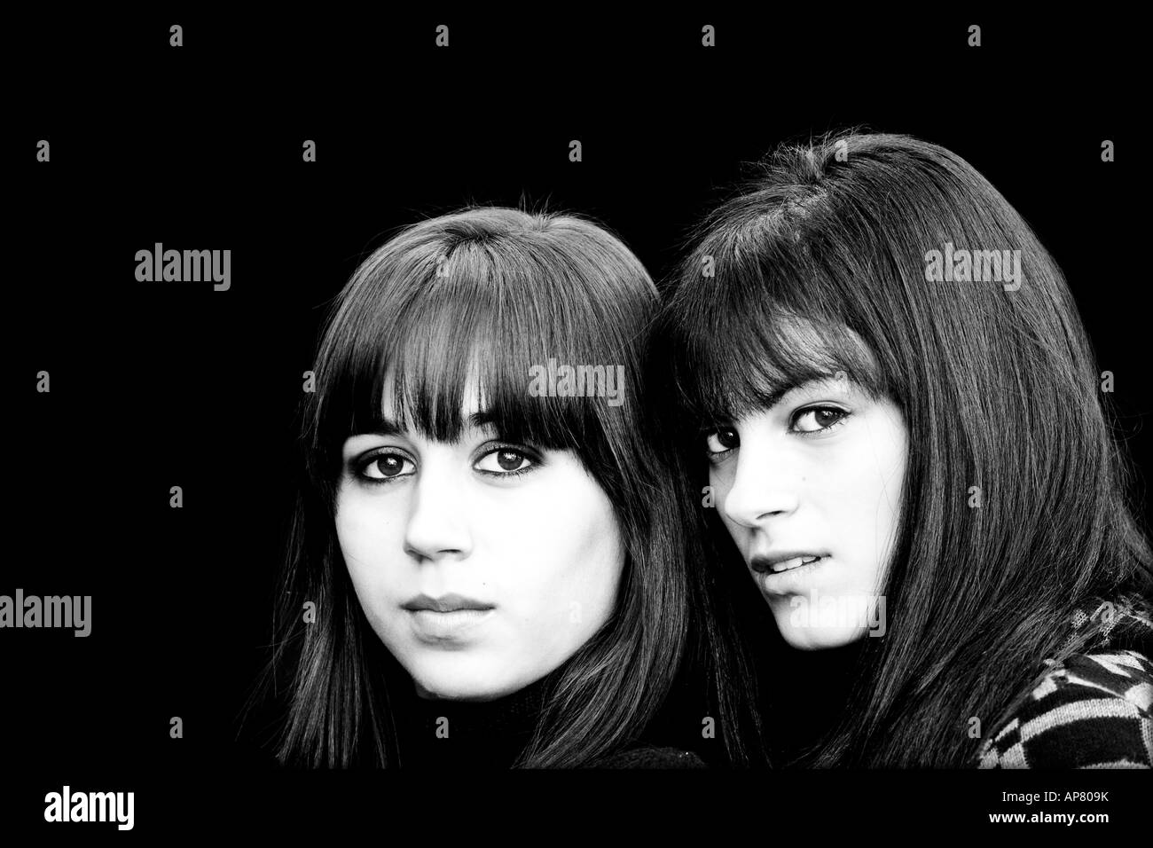 Portrait two beautiful girls in Black and White Stock Photos & Images ...