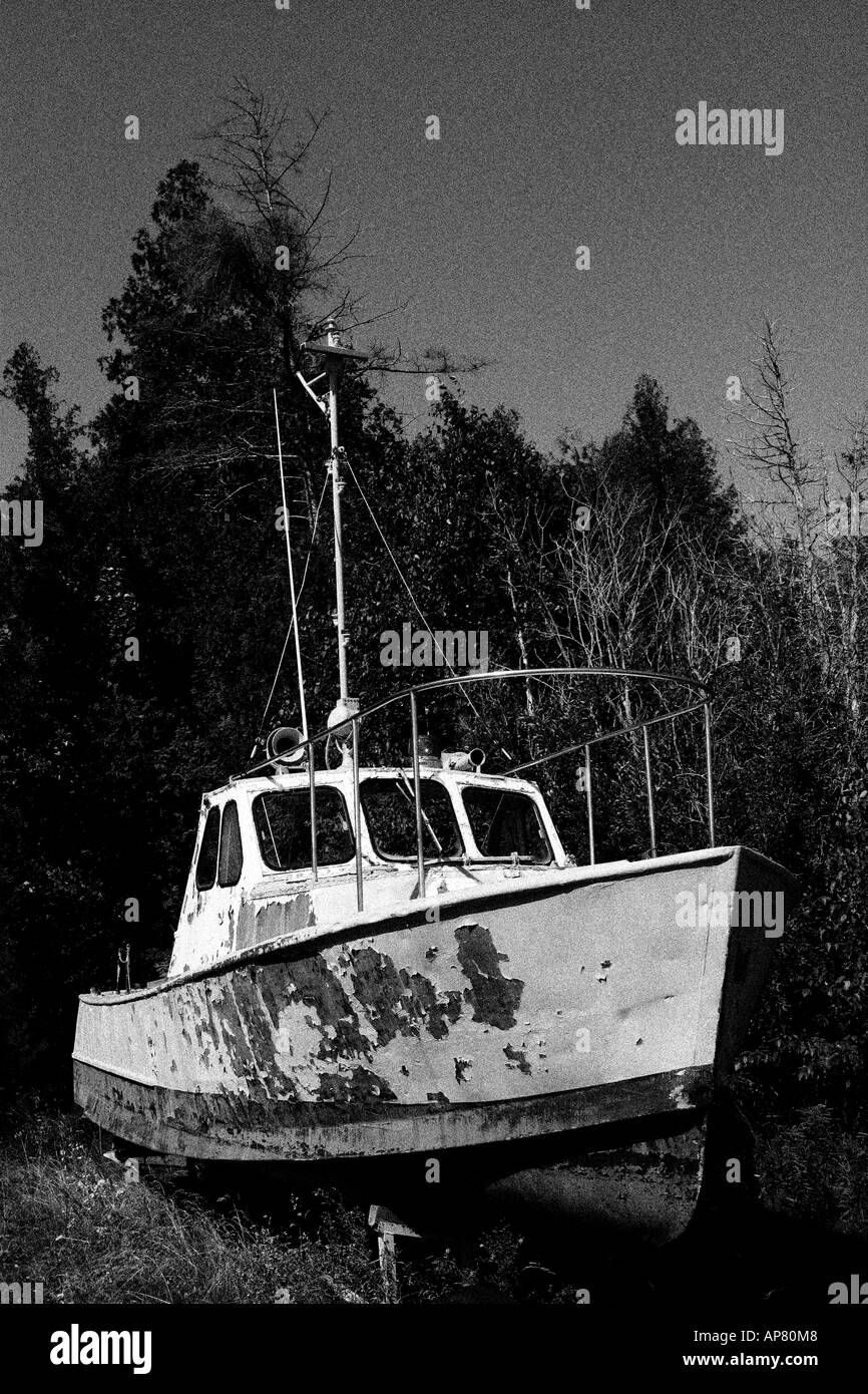an old boat in jackson harbor washington island wisconsin p keywords boat old patrol ranger station washington island wisconsin Stock Photo