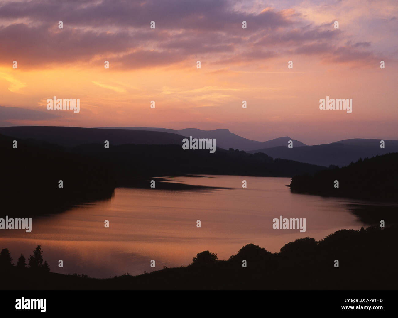 Brecon Beacons sunset over Pontsticill reservoir Powys South Wales UK Stock Photo