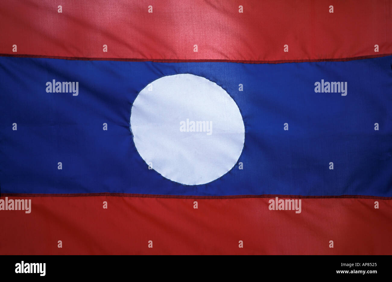 Lao national flag cloth red white and blue Laos Stock Photo