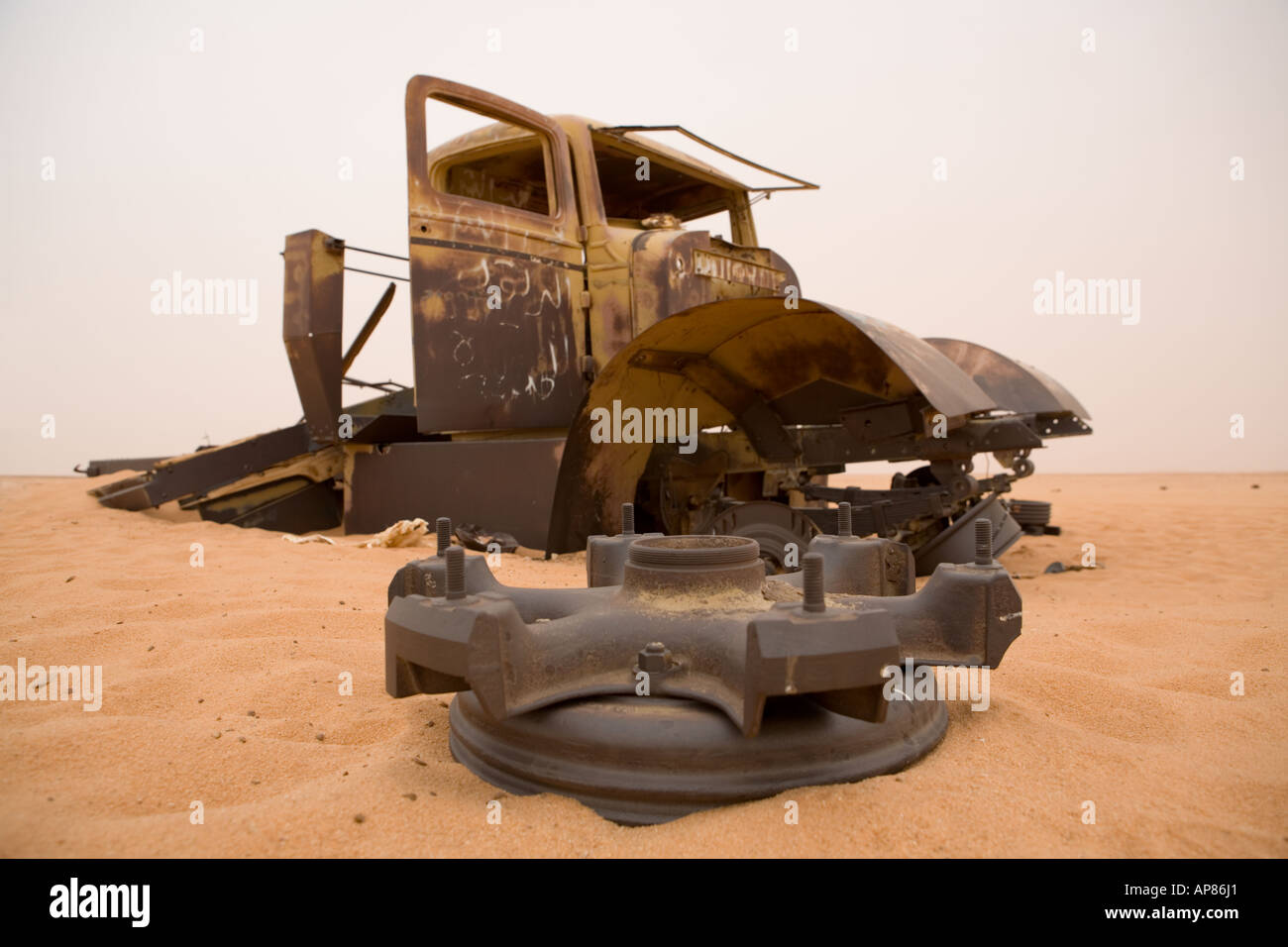 Dumped truck in the sahara, western desert of Egypt Stock Photo