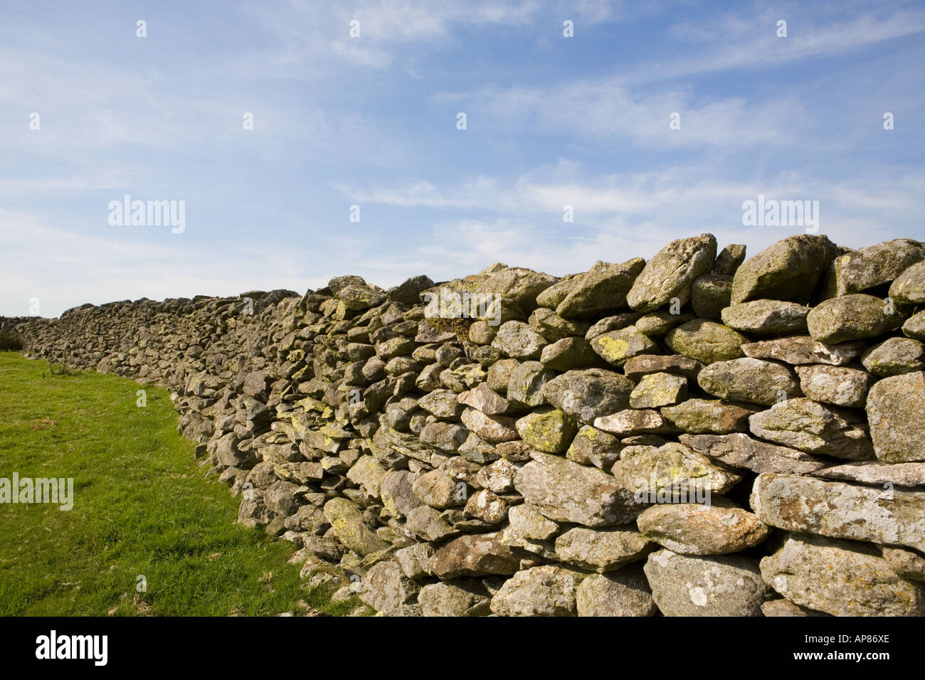 Looking along dry stone wall, Lake District, Cumbria, England Stock Photo