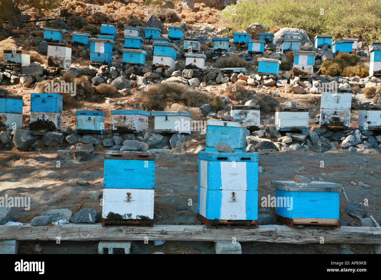 Beehive hillside village in Greece Stock Photo