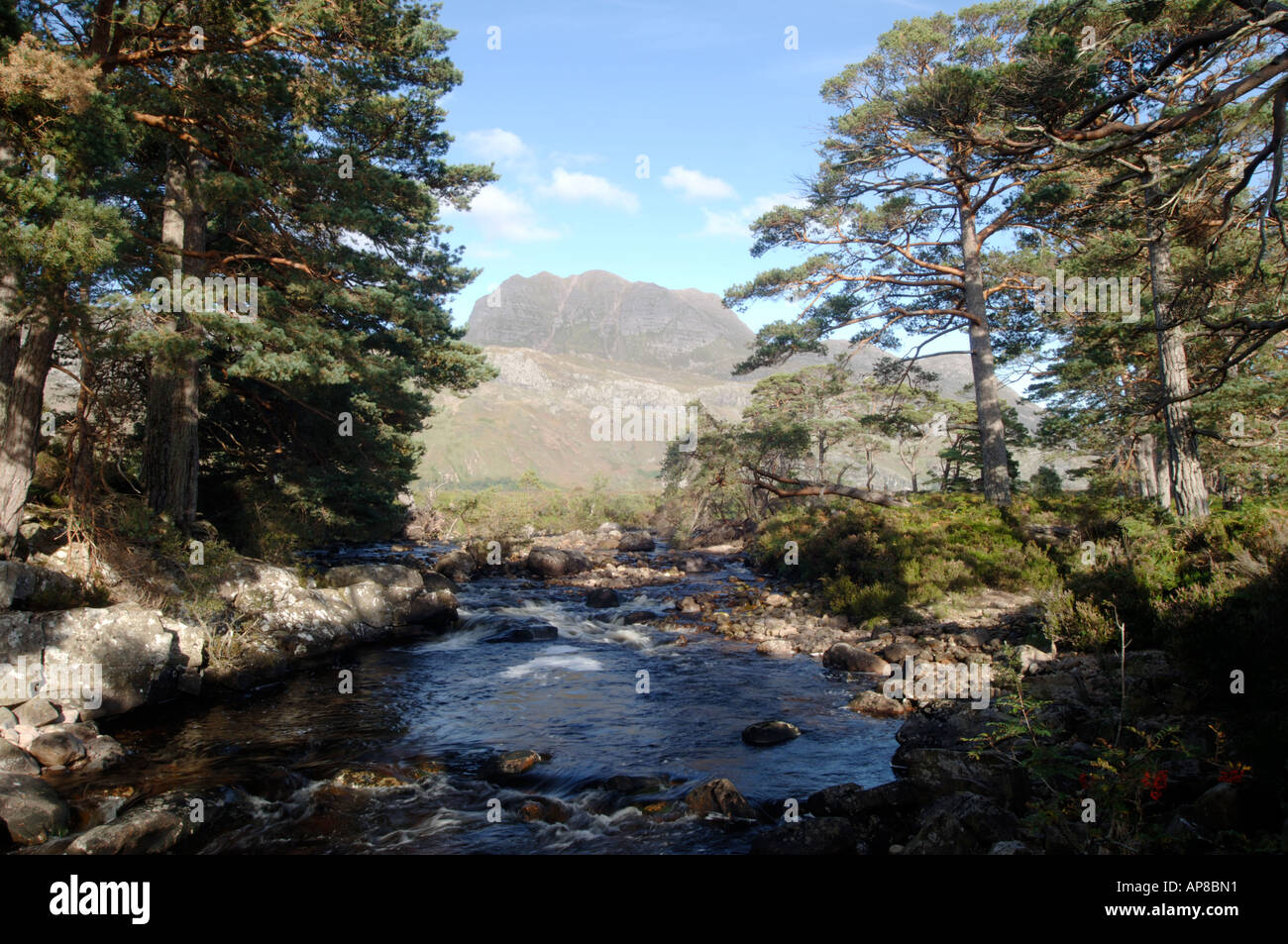 River Grudie & Slioch Mountain, Kinlochewe, Wester Ross. Scottish Highlands.  XPL 3517-342 Stock Photo