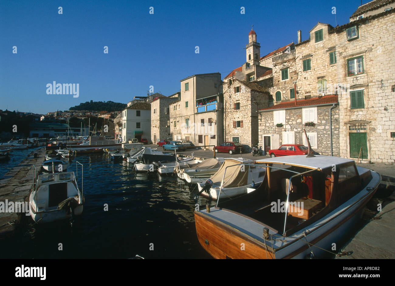 Boats in harbor, Sibenik, Dalmatia, Croatia Stock Photo