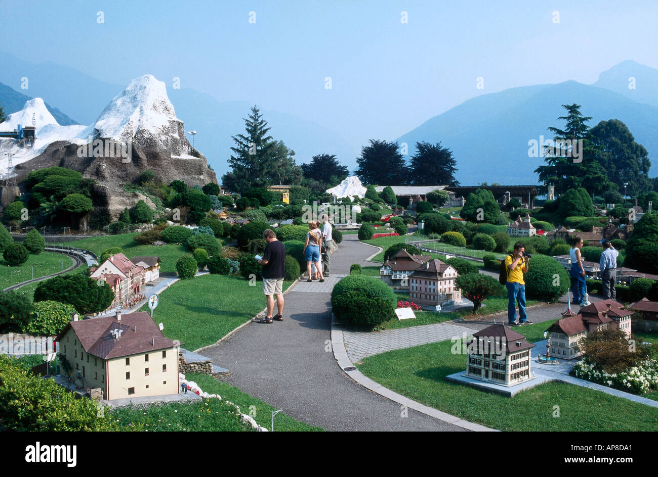 Tourists at pleasure park, Swissminiatur, Melide, Tessin, Switzerland Stock Photo