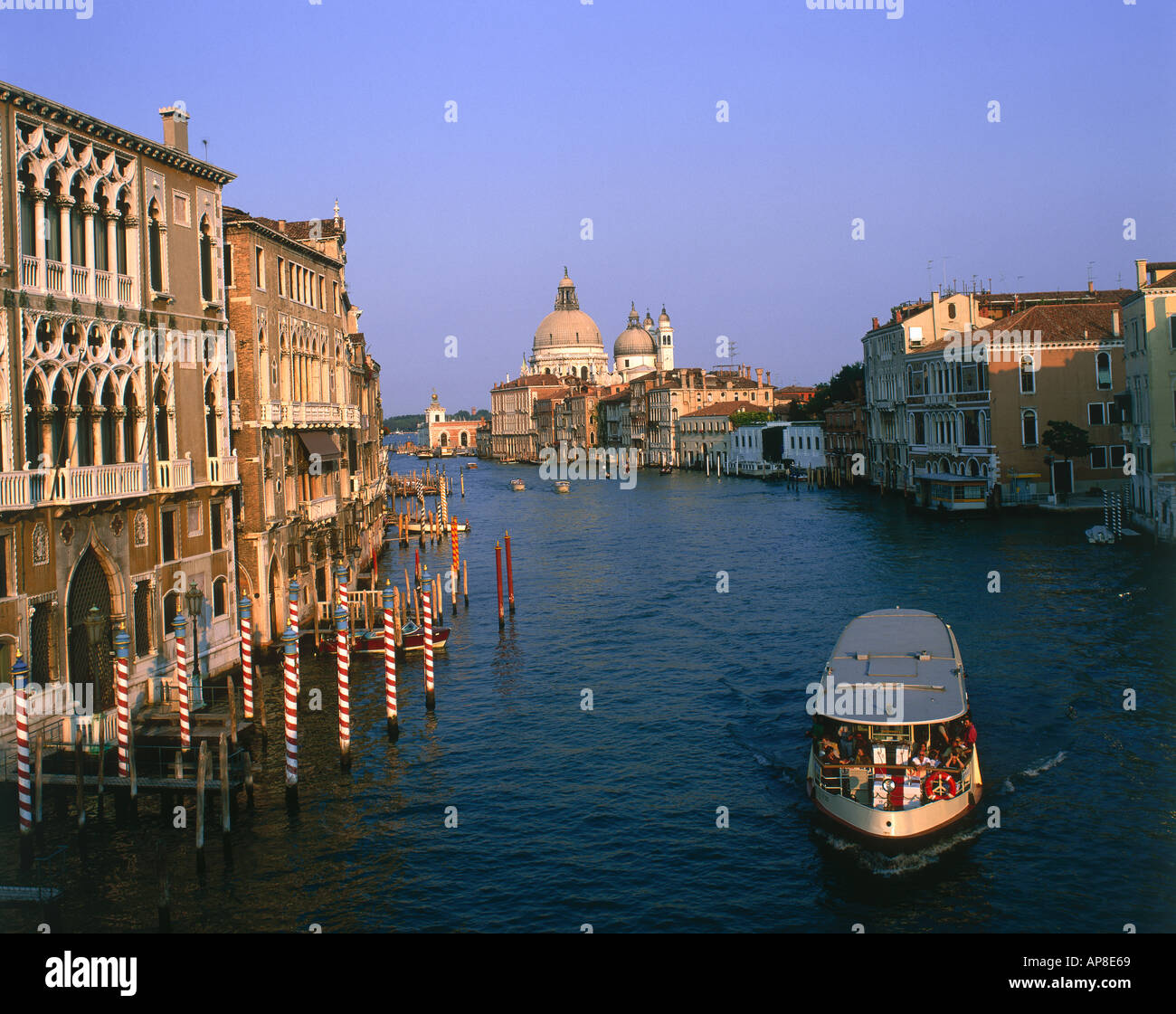 Tourists on boat in canal, Grand Canal, Venice, Italy Stock Photo
