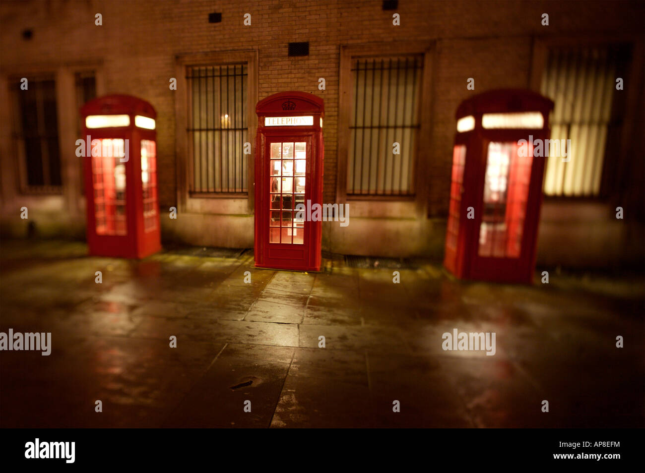 A row of British Telephone Boxes in Covent Garden, London Stock Photo