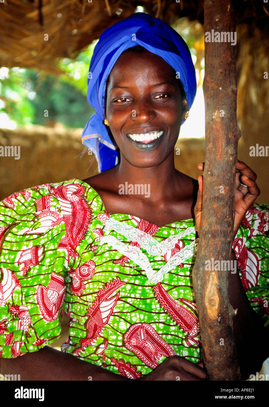 Portrait of a beautiful african fulani women in traditional and colourful headress and clothing Stock Photo