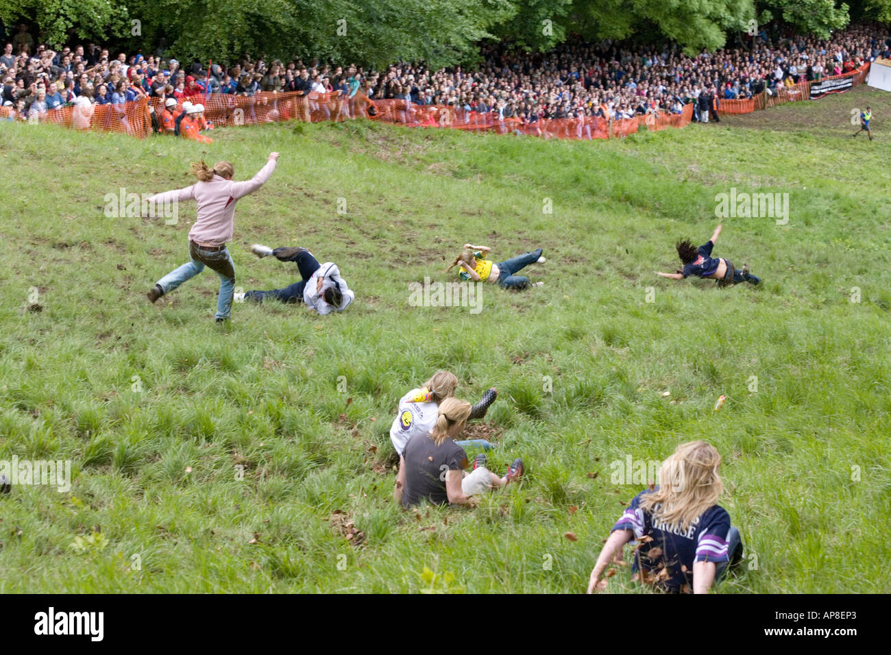 The ladies race at Coopers Hill Cheese Rolling event on the Cotswolds
