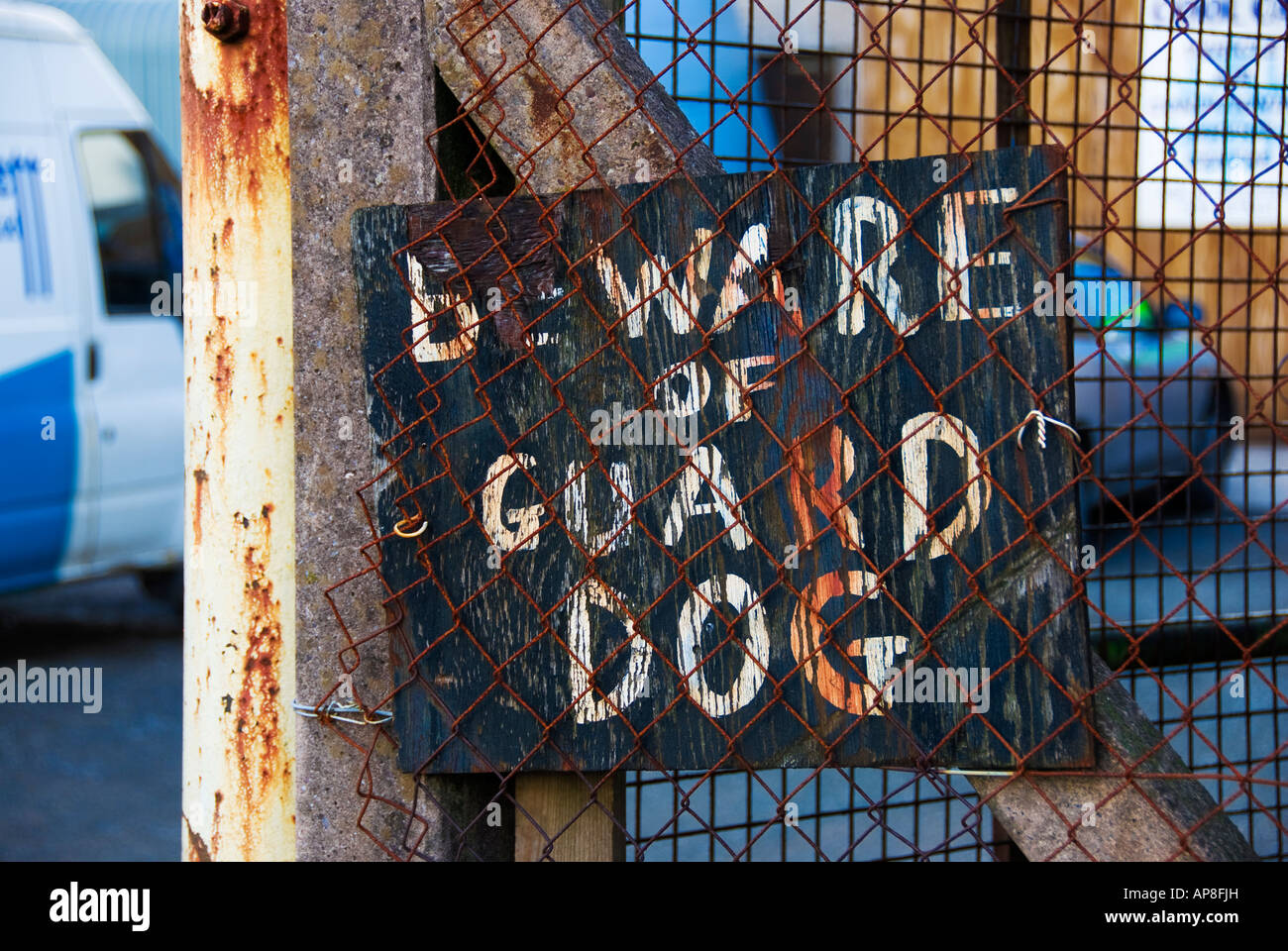 hand painted beware guard dog sign Stock Photo