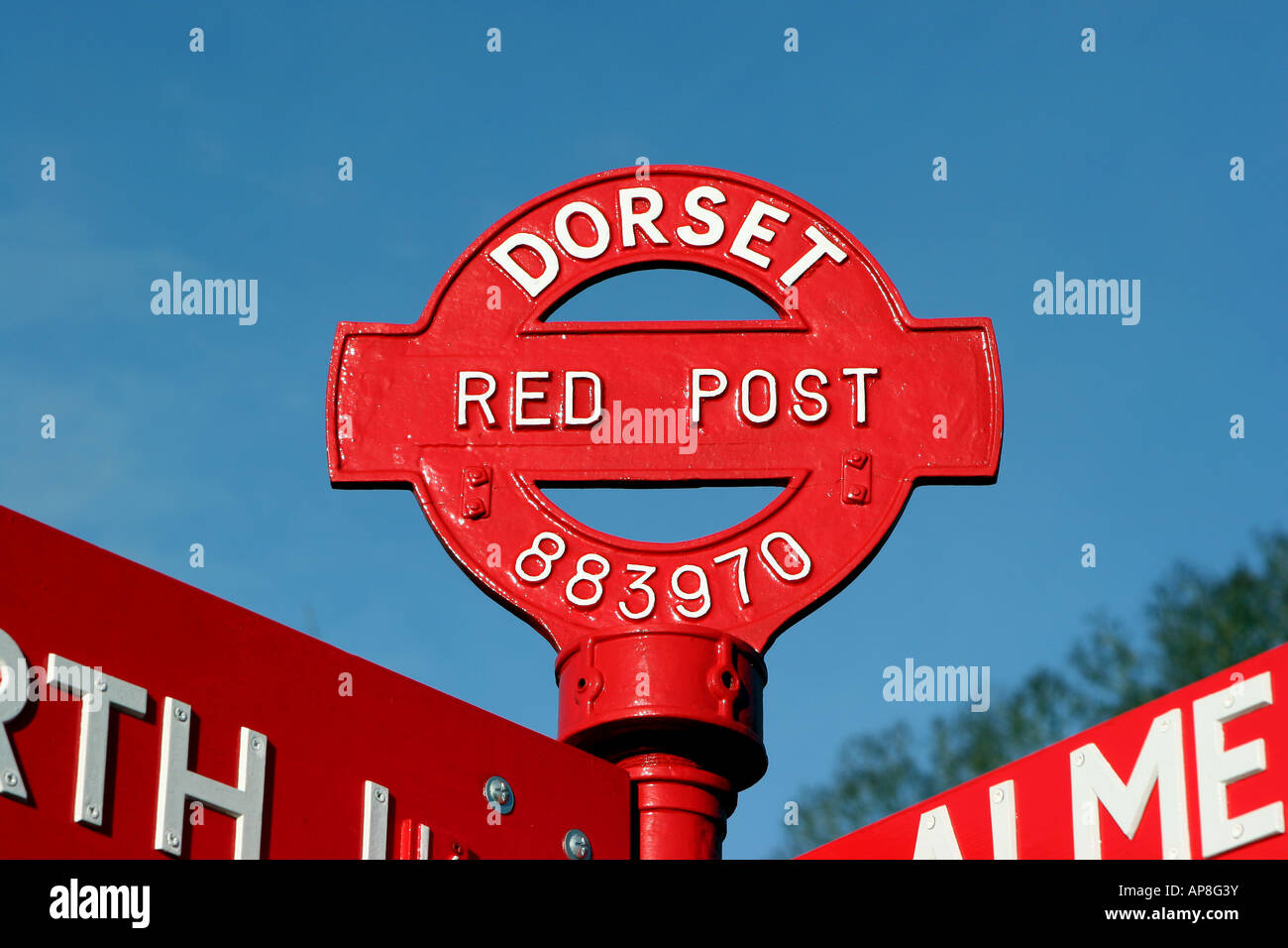 One of three traditional Red Post Signs remaining in Dorset Stock Photo Alamy