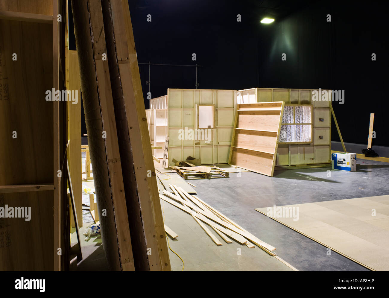 Wooden scenery sets in a TV studio England UK Stock Photo