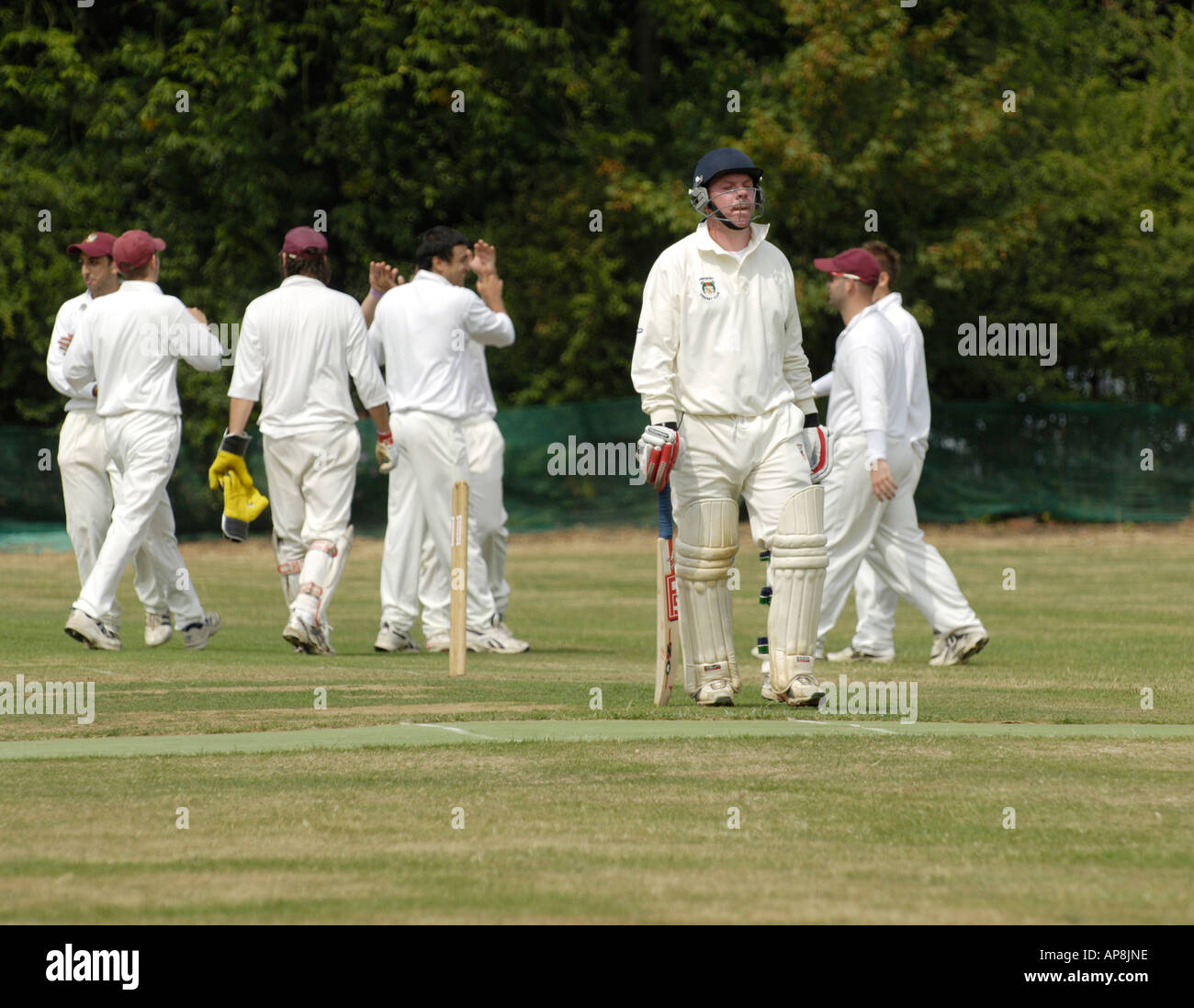 Batsman leaving crease Stock Photo