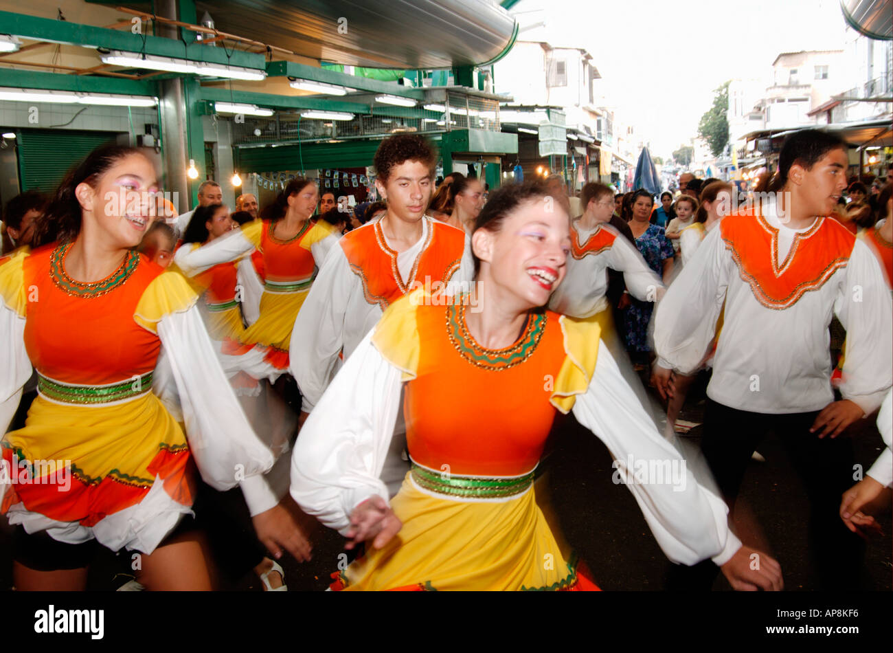 Israel Tel Aviv A group of Israeli folk dancers dancing in the Hatikva ...