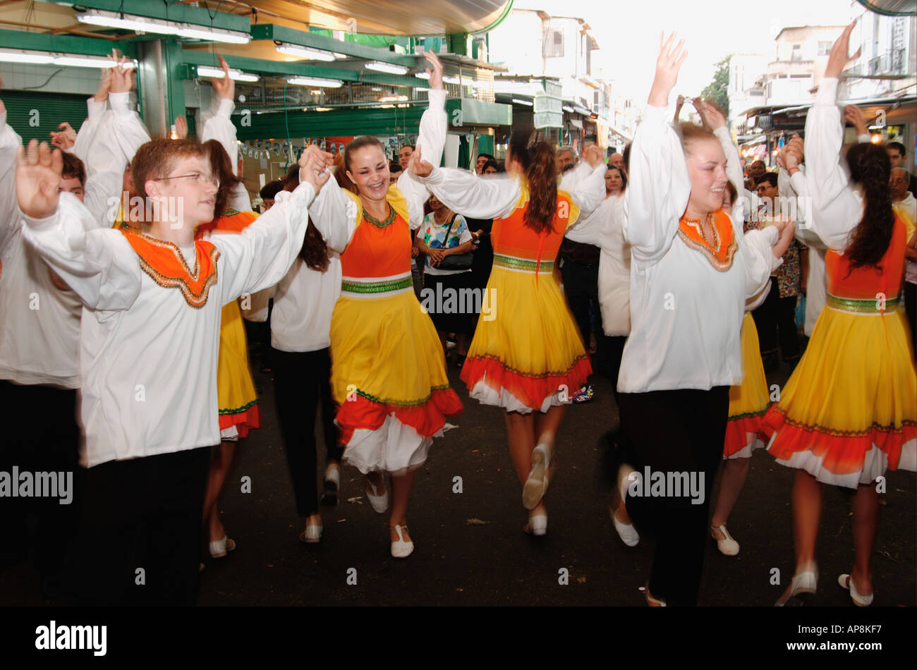 Israel Tel Aviv A group of Israeli folk dancers dancing in the Hatikva ...