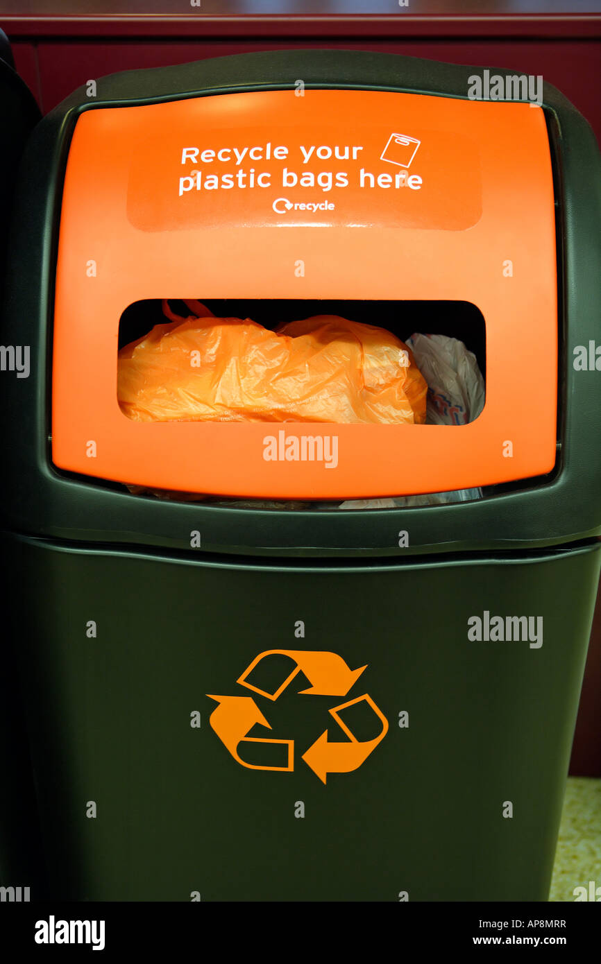 Plastic Bag Recycling Bin Stock Photo Alamy