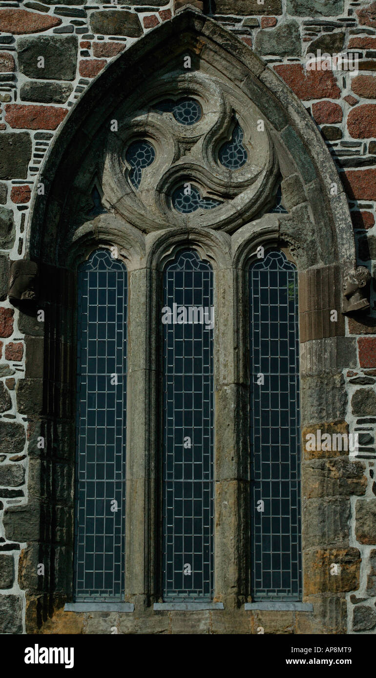 Arched leaded window, Isle of Iona Abbey, Scotland Stock Photo