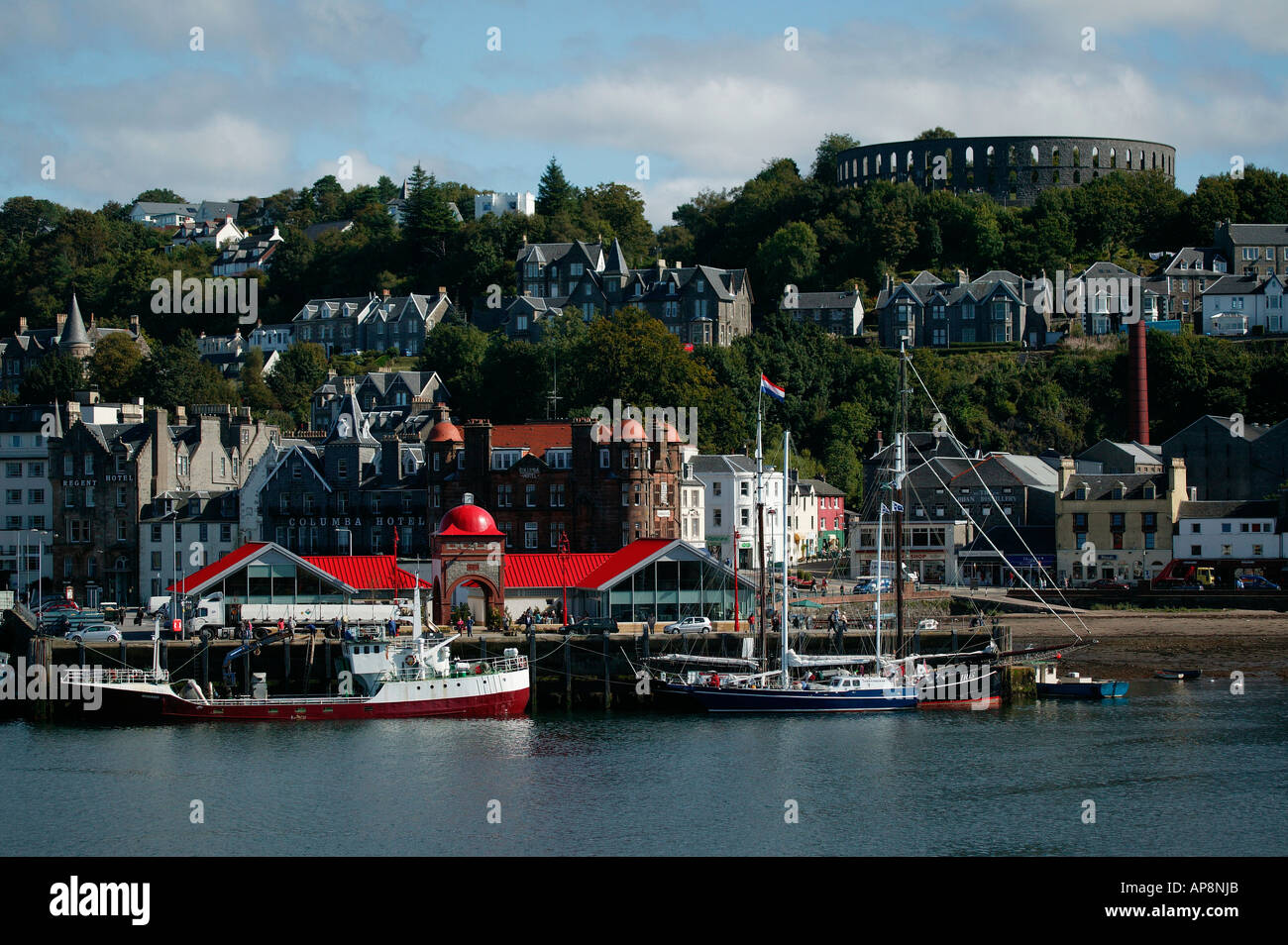 Oban Harbour viewed from Caledonian Macbrayne ferry, Scotland UK Europe Stock Photo