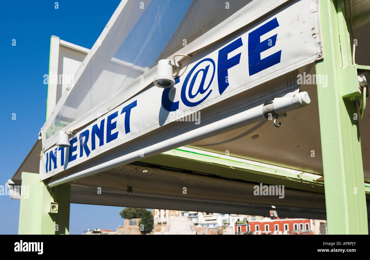 Sign for Internet Cafe, Chania, North West Coast, Crete, Greece Stock Photo