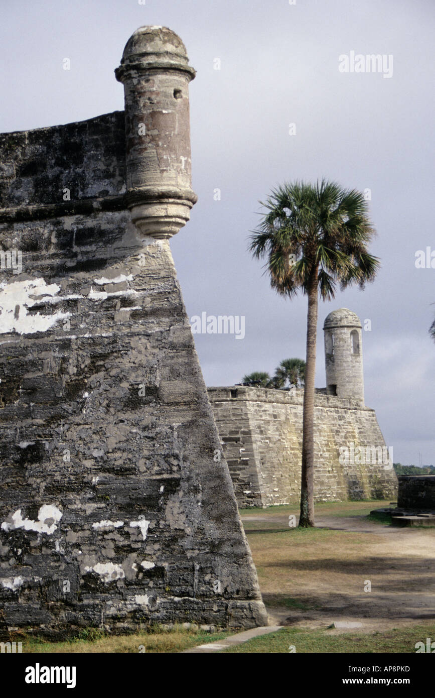 St. Augustine, Florida. Fort San Marcos Masonry Wall of Coquina stone, a soft local shellrock. Stock Photo