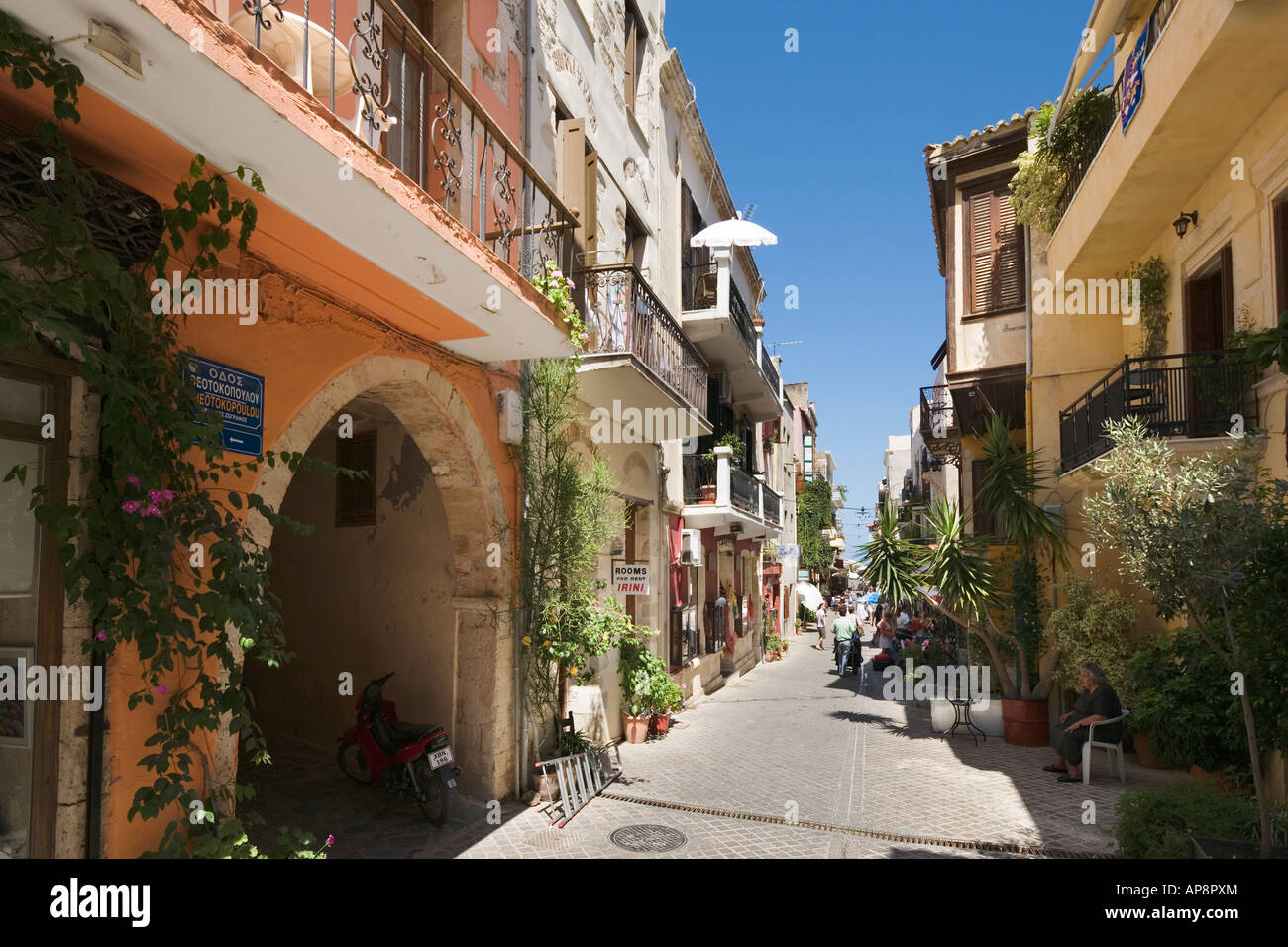Typical Street in Old Town, Chania, North West Coast, Crete, Greece Stock Photo