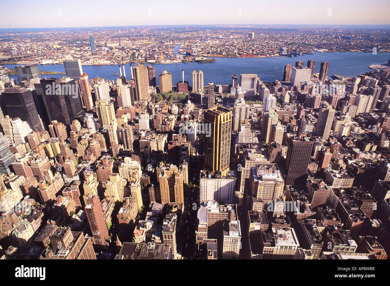 USA New York City NYC Aerial Midtown Facing East River Stock Photo - Alamy