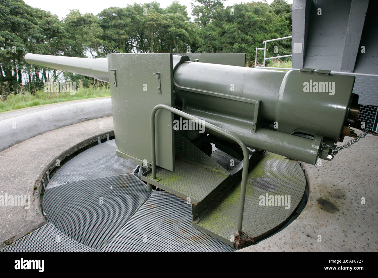 coastal Defence naval gun at Grey Point Fort Helens Bay County Down Northern Ireland Stock Photo