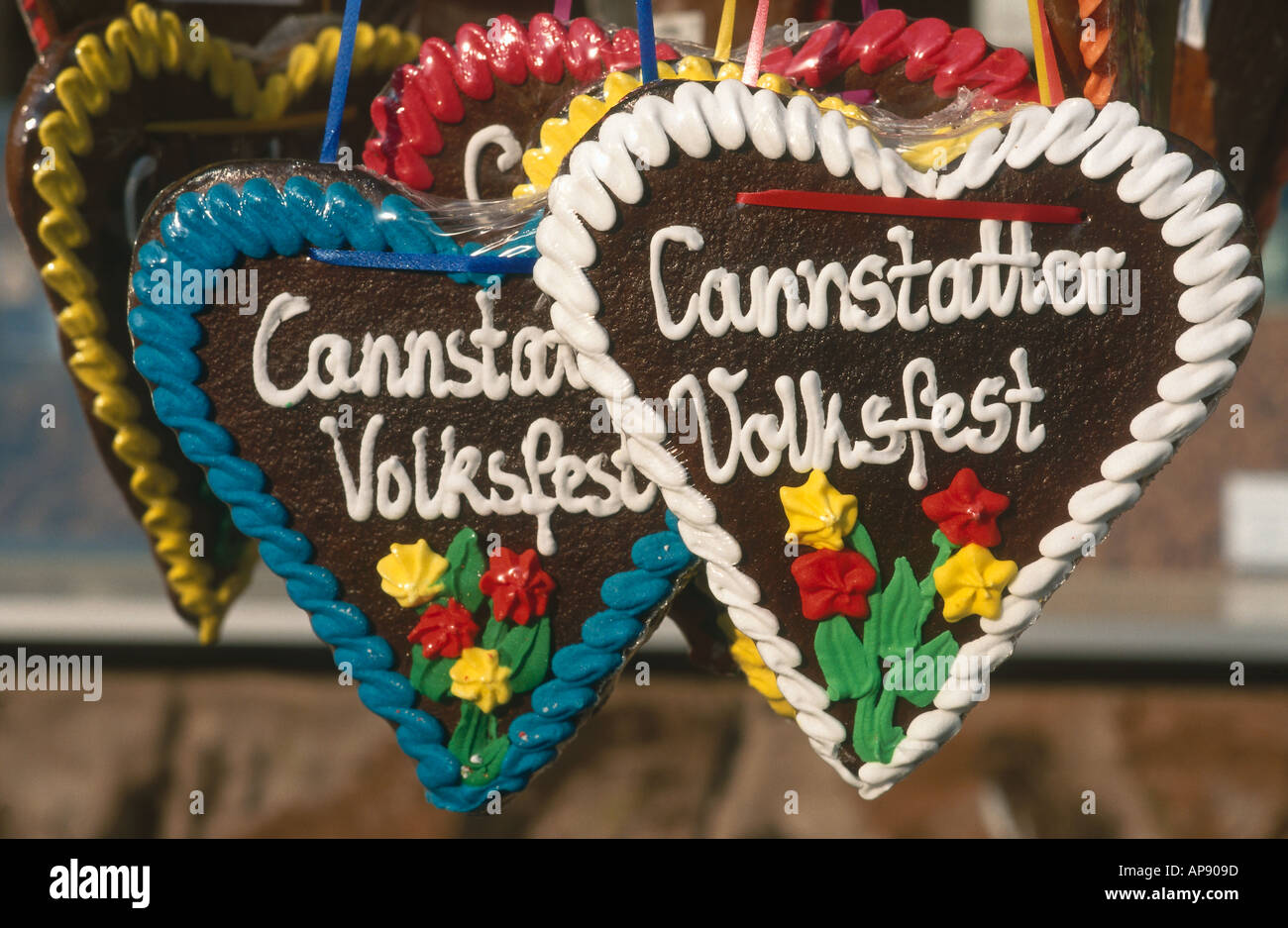 Gingerbread heart decorative hangings, Stuttgart, Germany Stock Photo