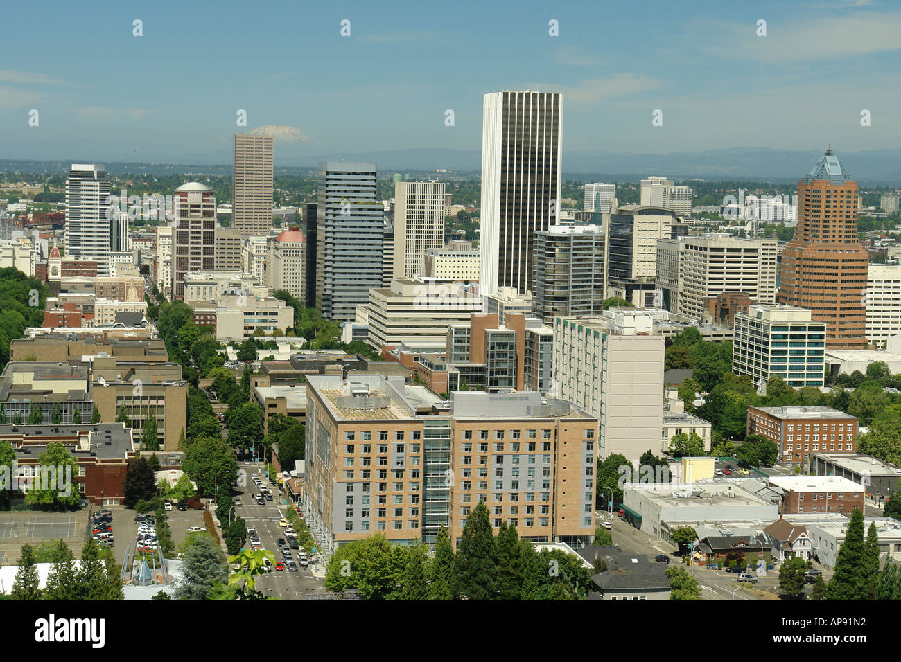 AJD52039, Portland, OR, Oregon, downtown, aerial view from Washington Park Stock Photo