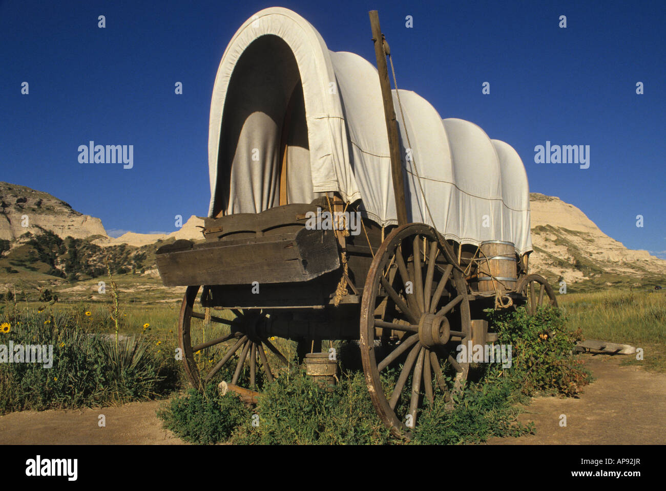Nebraska Scottsbluff National Monument covered wagon Stock Photo Alamy