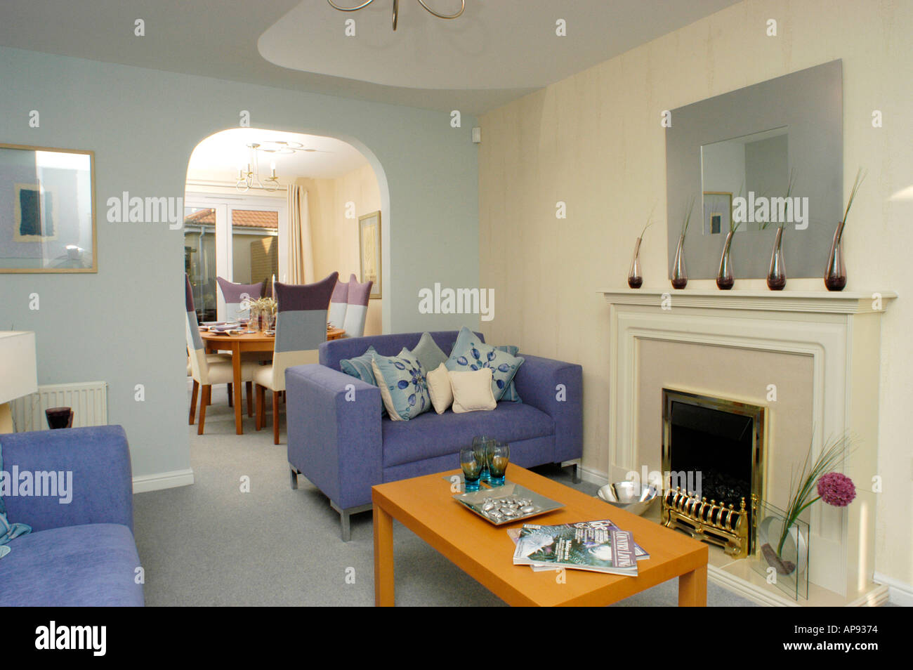 Through Lounge and Dining Room in a Modern British House Stock Photo