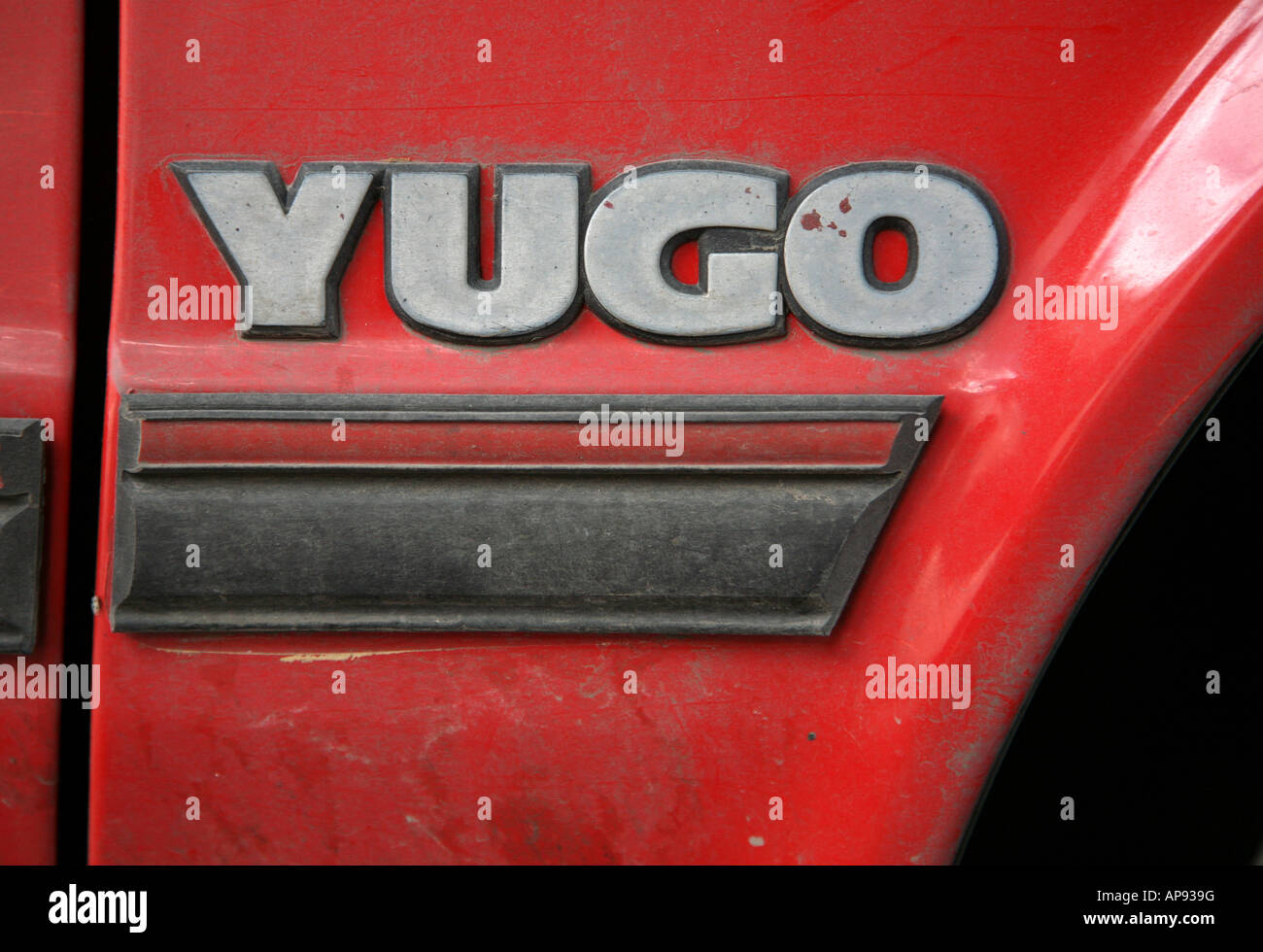 Detail of an old Yugoslavian car Yugo in Sutomore, Montenegro Stock Photo