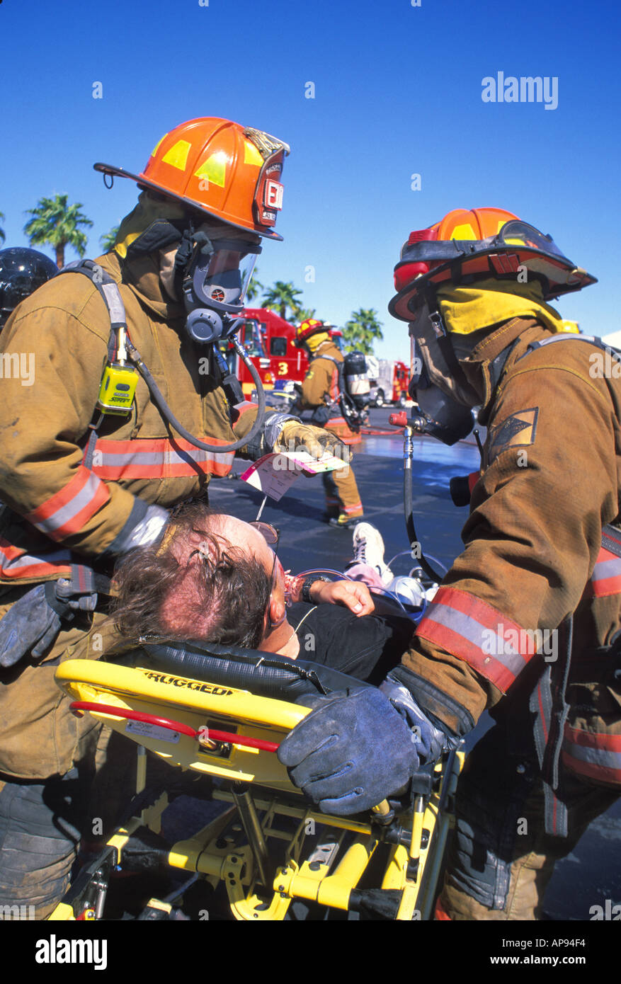 hazmat firemen attend to victim bioterrorist attack response training Las Vegas Nevada Stock Photo