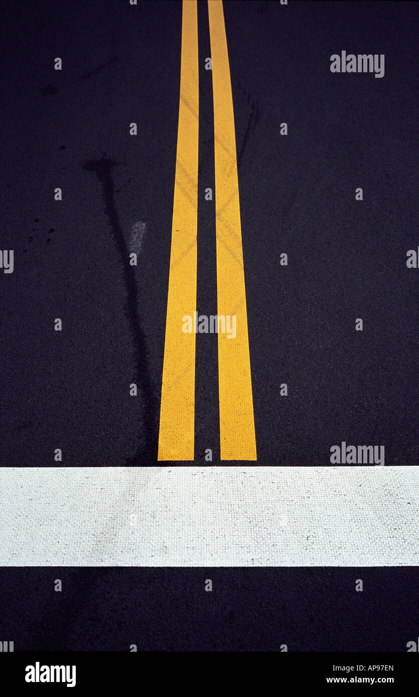 Newly painted lines on a road Stock Photo Alamy