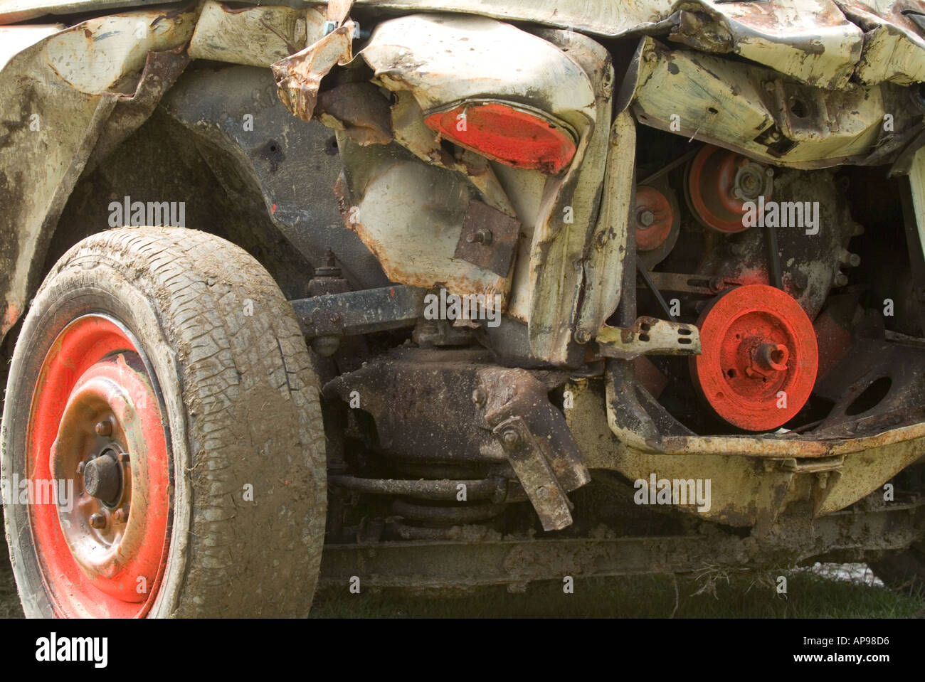 rover p4 classic car after being banger raced at smallfield raceway near gatwick airport sussex
