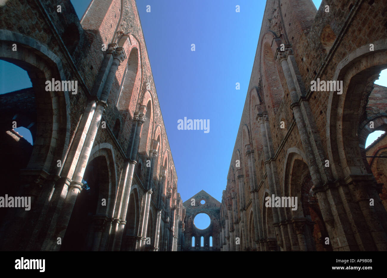 Gothic abbey Abbazia di San Galgano, Tuscany Italy Stock Photo