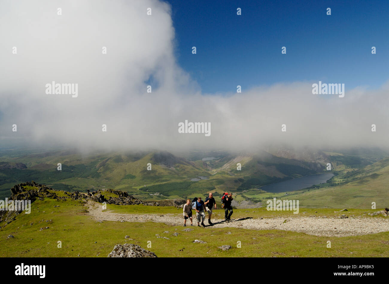 Hill Walking on South Ridge Bwlch Main Snowdon Mountain Snowdonia North West Wales Stock Photo