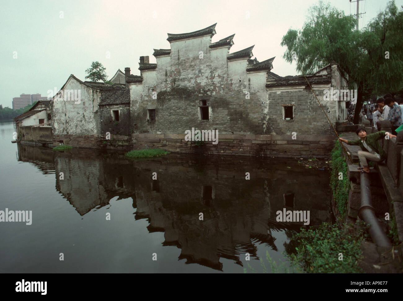 An old building is reflected in the water Ningbo Zhejiang Province ...