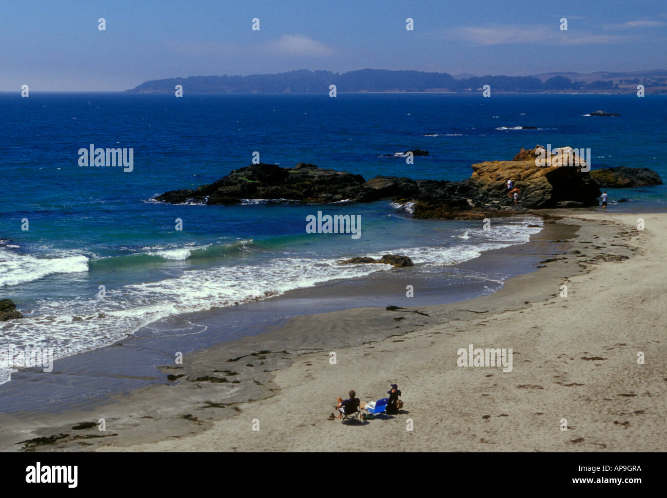 people, tourists, man, woman, couple, beach, San Simeon State Park, State Park, San Simeon, California, United States Stock Photo