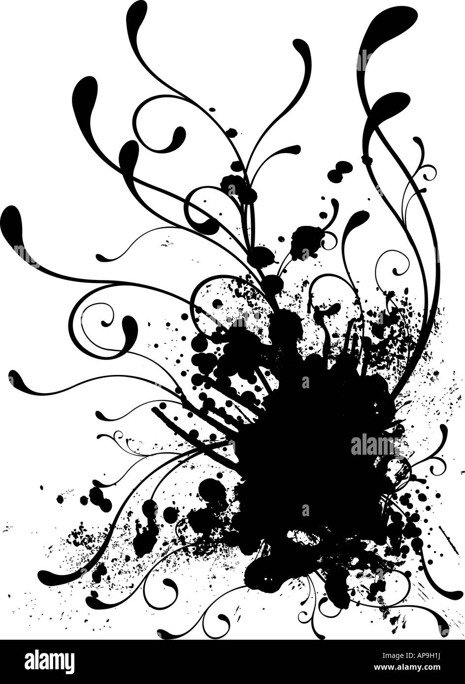 Black and white stark Illustrated ink background with copy space Stock Photo