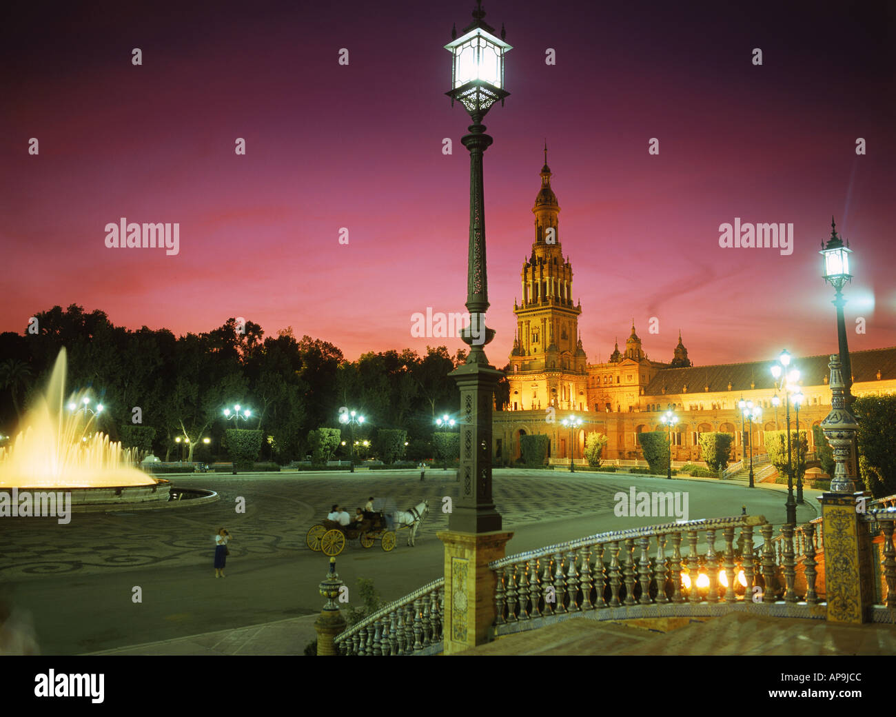 Plaza De Espa a At Night In Seville Spain Stock Photo Alamy