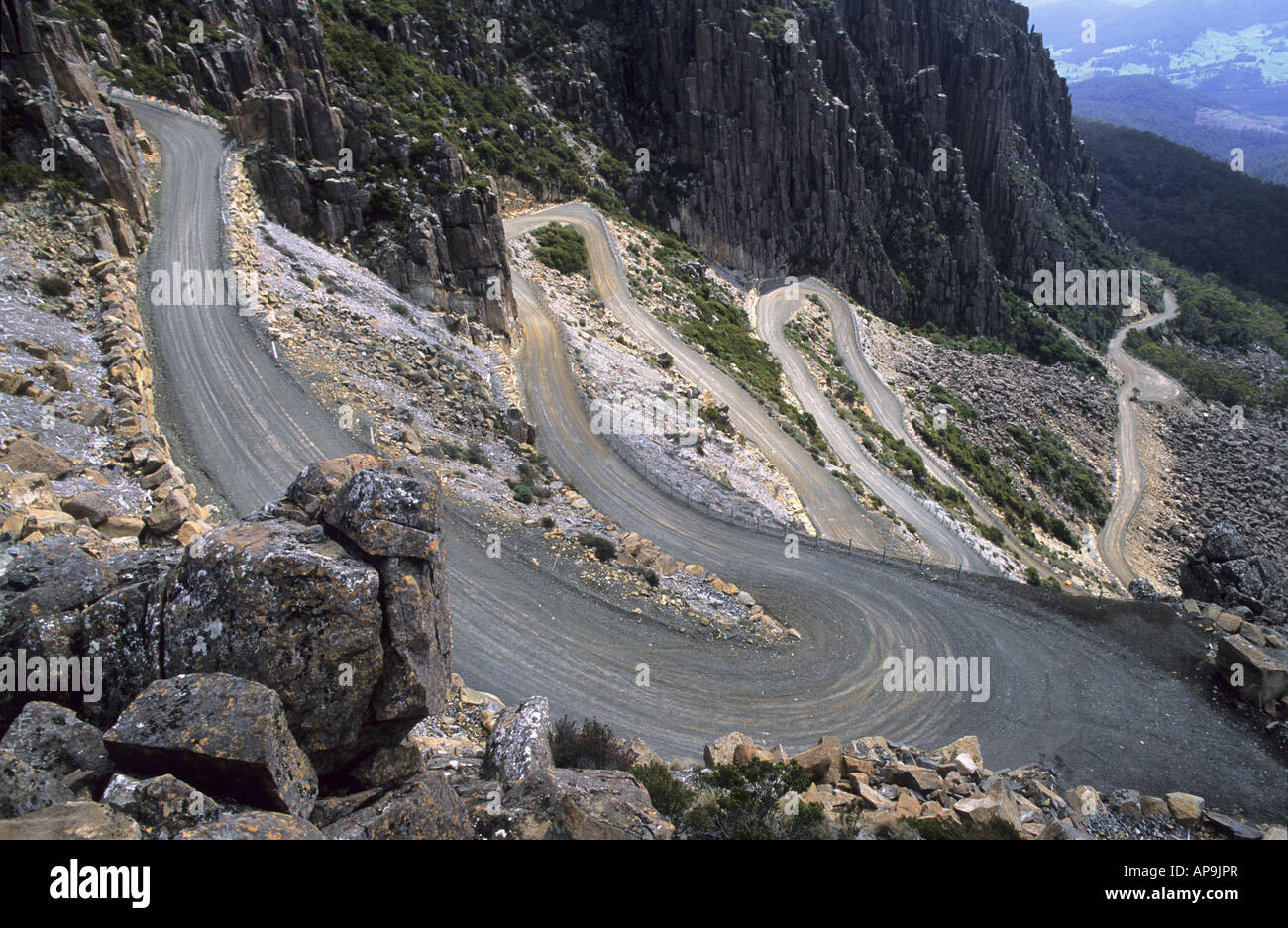 Windy road called Jacobs Ladder Ben Lomond National Park Tasmania Stock