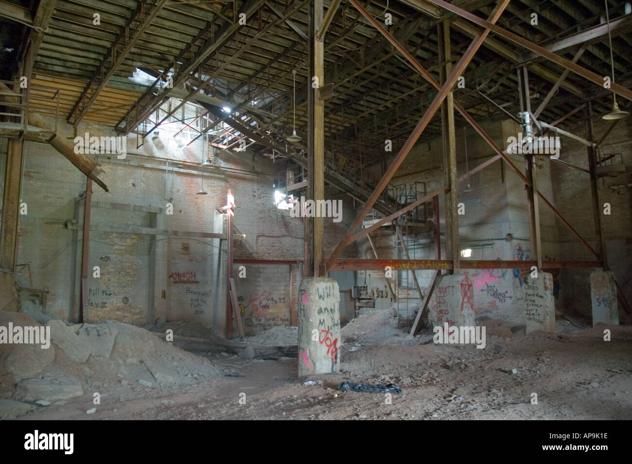 Interior and exterior of abandoned factory Stock Photo