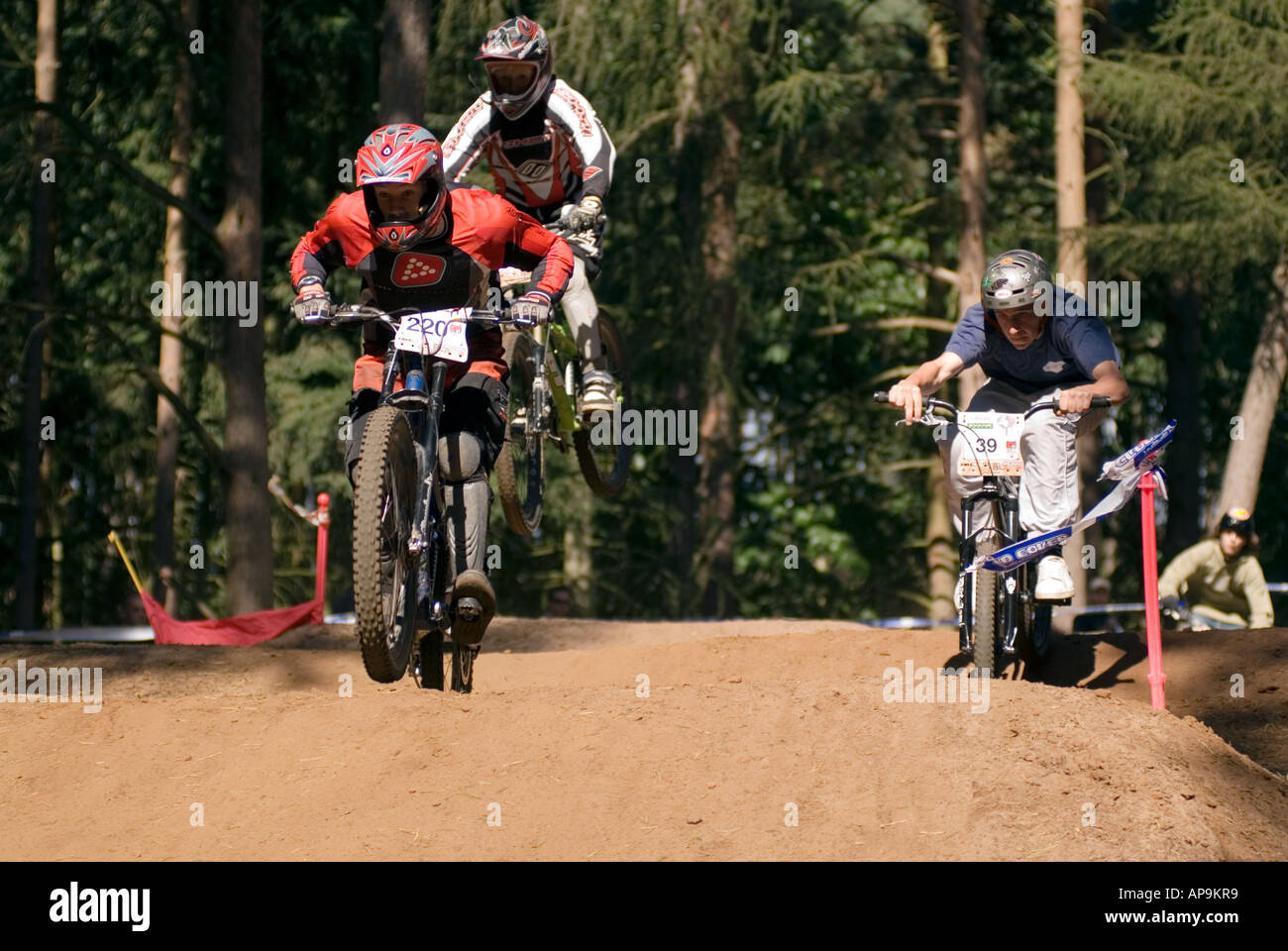 mountain bike biker race racing at Chicksands Bedfordshire final Round of the National 4X Series at Beds Fat Trax Chicksands on Stock Photo